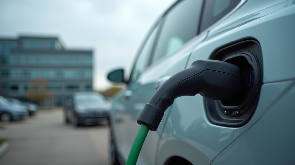 Electric car charging at a workplace charging point